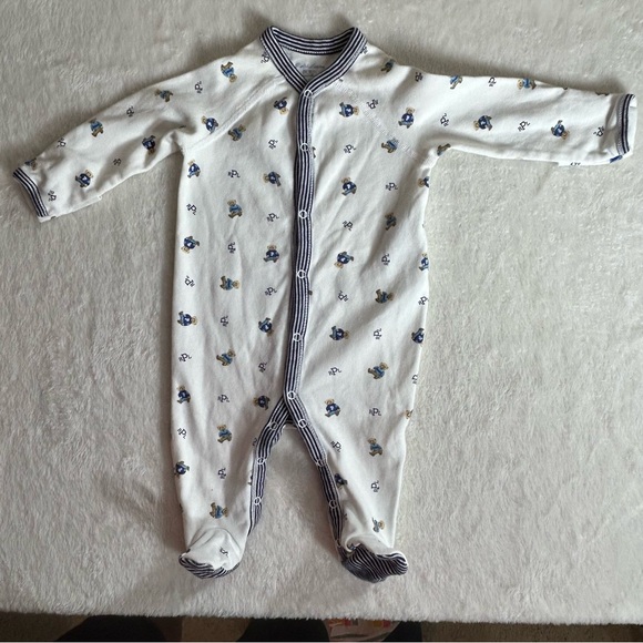 Ralph Lauren Other - Ralph Lauren One Piece Snap Cream and Navy Teddy Bear Baby Sleeper Sz 3 mo